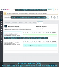 Content blocks in the product editor of the module Product Extra Content