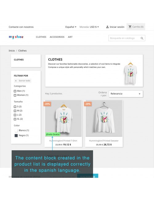 View of the content block on the product page of the module Product Extra Content