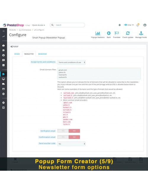 Popups form creator of the module Smart Popup (Newsletter Popup) for PrestaShop