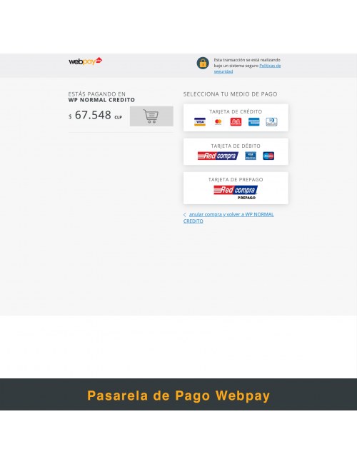 Payment gateway of the module Webpay Plus (Transbank) Module for PrestaShop