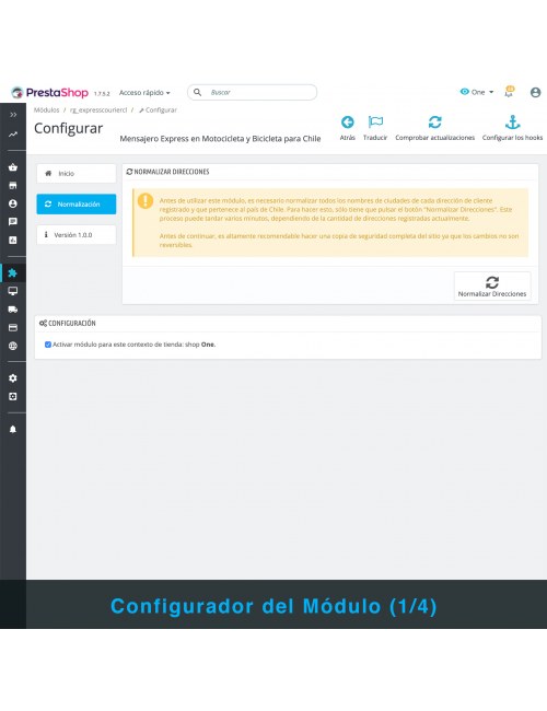 Settings of the PrestaShop module Express Courier on Motorcycle and Bicycle for Chile